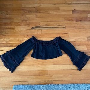 Lack off the shoulder crop top